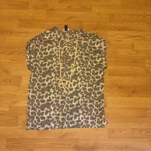 Leopard print top with lace up detail